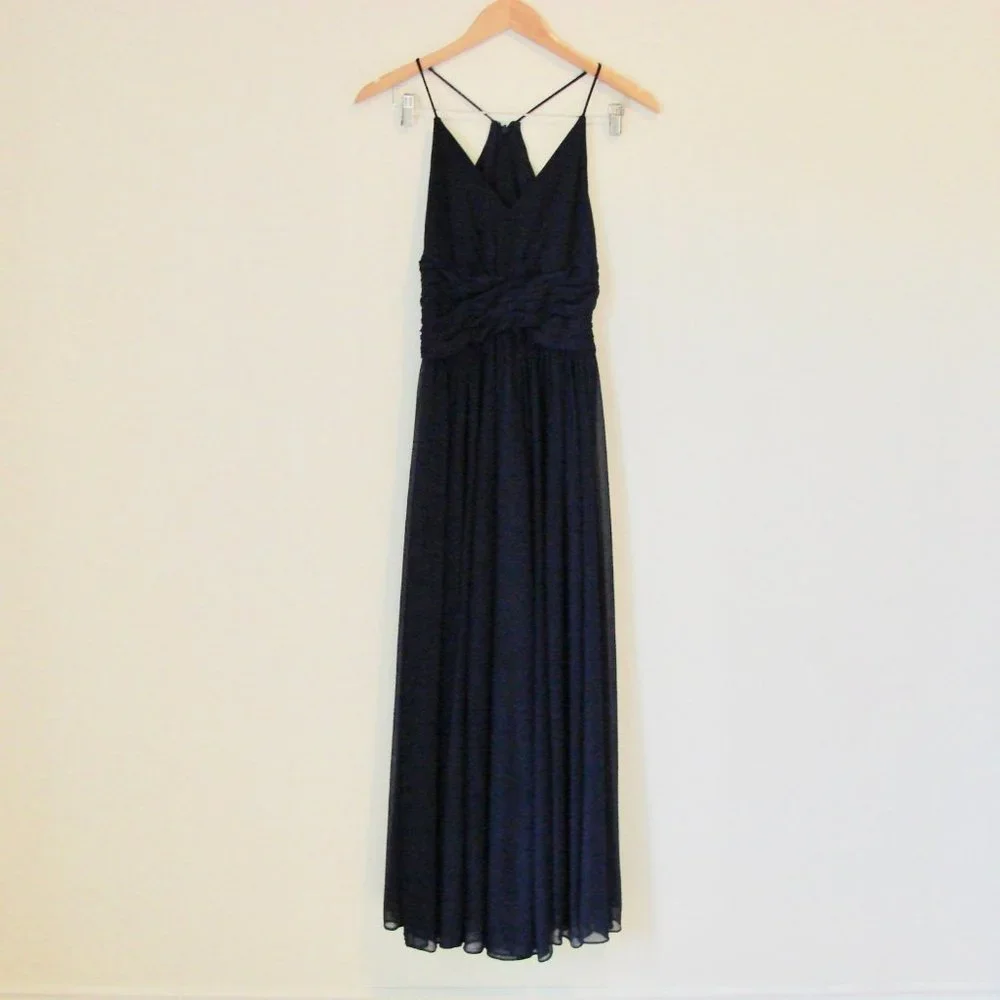 David's Bridal Bridesmaid Dress Marine Navy Blue Ruched Prom Wedding Size 0 Zero - Picture 5 of 16